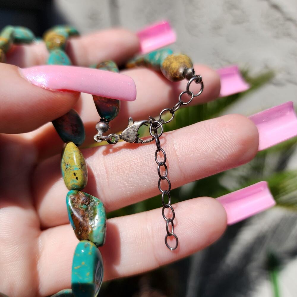 Vtg Royston Turquoise Necklace Sterling Silver Blue Green Brown Gemstone Native - Picture 6 of 12